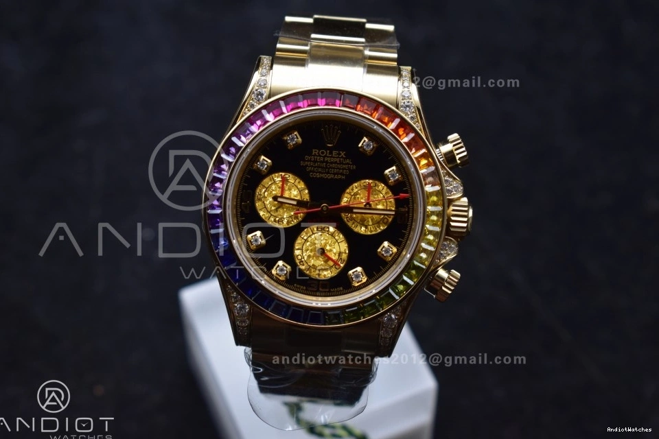 1:1 YG SH Edition Timeless on Rainbow Black 116598RBOW 779 Best Diamonds Dial Daytona Bracelet ZF 1006